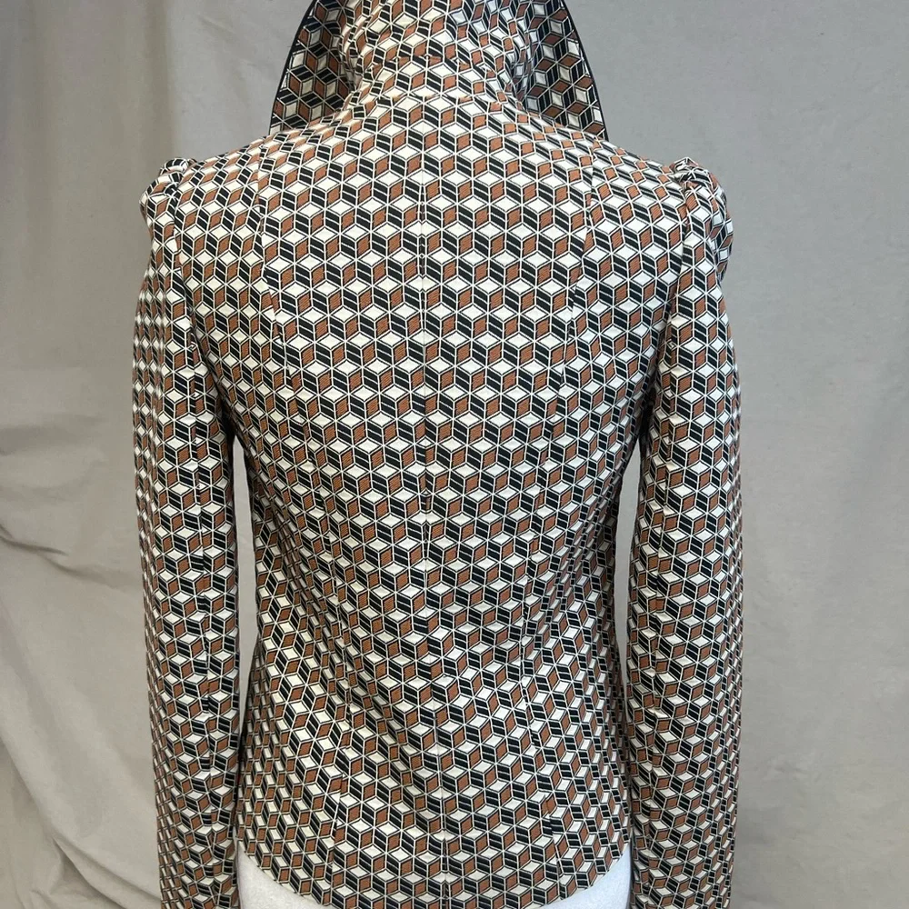 Elie Tahari Women's Blazer Geometric Pattern Brown‎ Black Sz 0 Vintage Retro 70s
